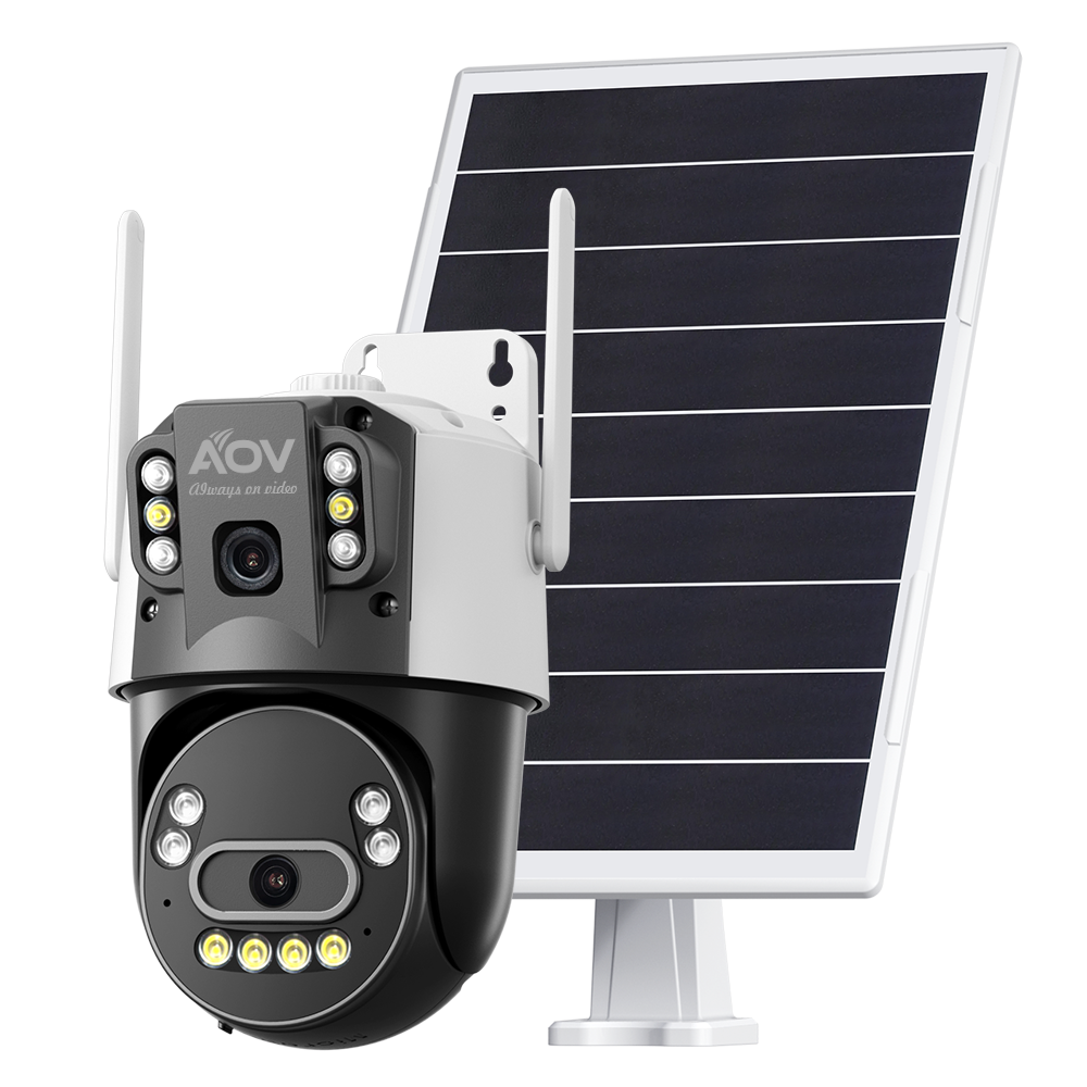 JideTech 4G LTE Solar AOV Camera, Dual Lens 6MP PTZ Outdoor Camera with 8W Solar Panel & 16000mAh Battery