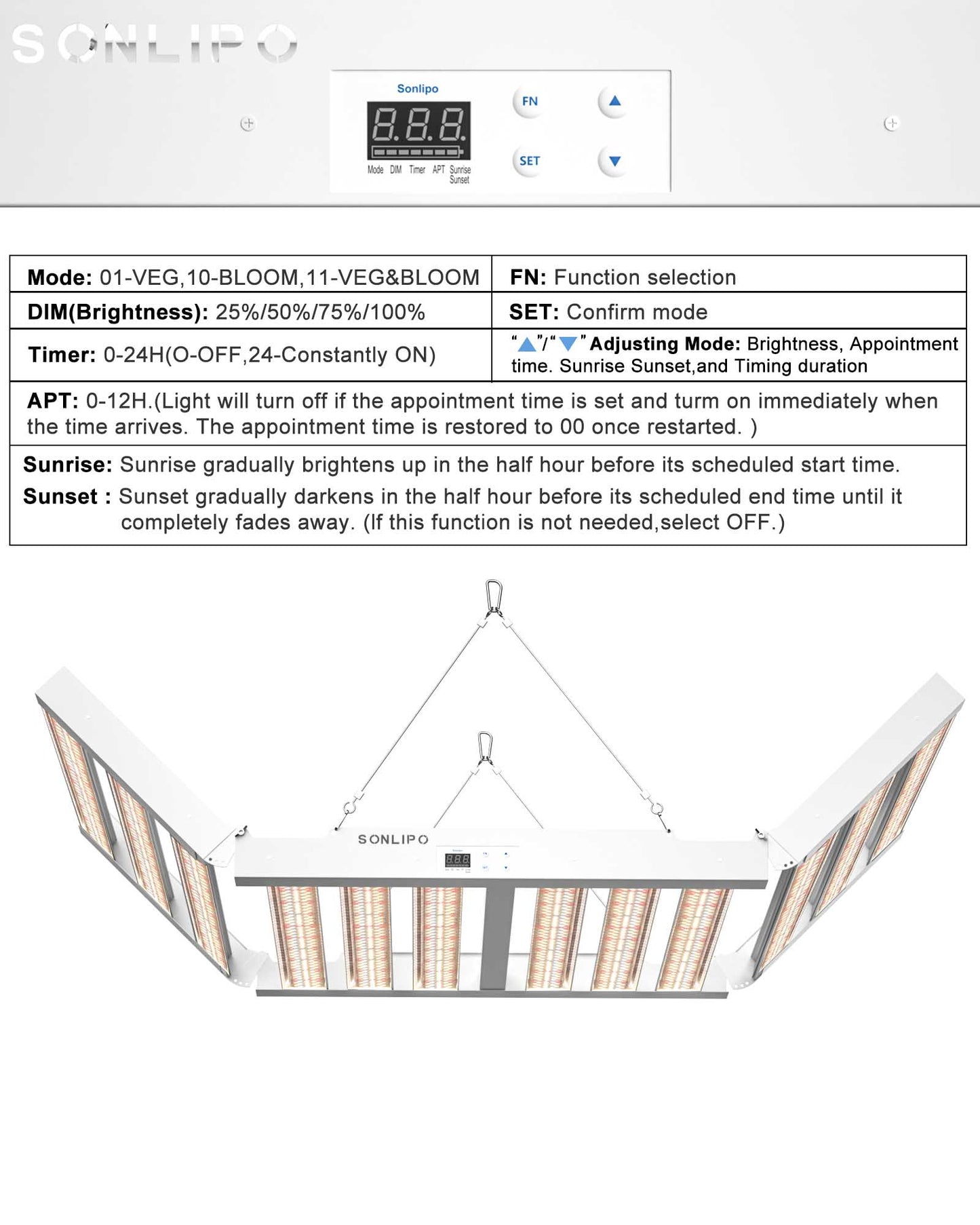 Sonlipo SPF6000PRO LED Grow Light 600W with Full Spectrum Veg & Bloom Dimmer Timer - 6x6ft Coverage