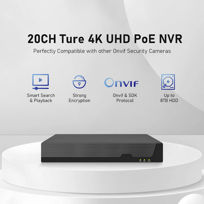 JideTech 20CH 8MP NVR Network Video Recorder Support 1HDD(MN3120B)