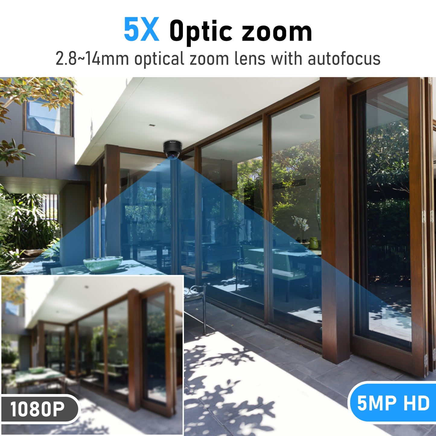 JideTech 5MP 5X Zoom PTZ PoE Camera Camhipro APP (P1-5X-5MPB)