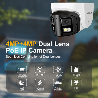 JideTech 180 ° Wide-angle 4MP/8MP Dual-Lens Dome Camera （DM04-4MP-DL）