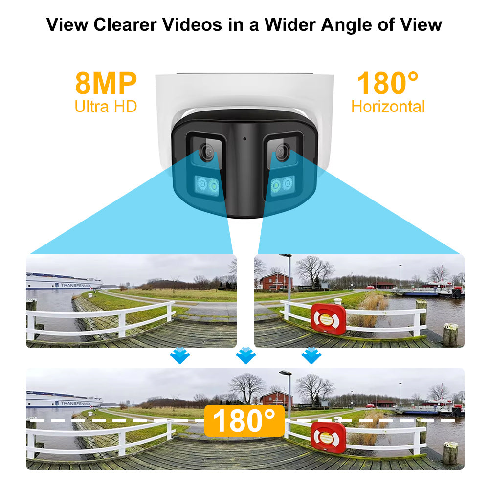 JideTech 180 ° Wide-angle 4MP/8MP Dual-Lens Dome Camera （DM04-4MP-DL）