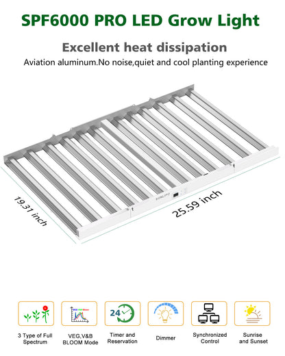Sonlipo SPF6000PRO LED Grow Light 600W with Full Spectrum Veg & Bloom Dimmer Timer - 6x6ft Coverage