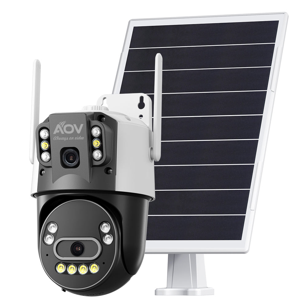 JideTech 4G LTE Solar AOV Camera, Dual Lens 6MP PTZ Outdoor Camera with 8W Solar Panel & 16000mAh Battery