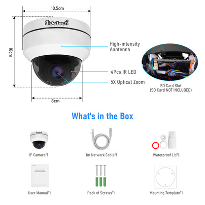 JideTech 5MP 5X Zoom PTZ PoE Camera Camhipro APP (P1-5X-5MP)