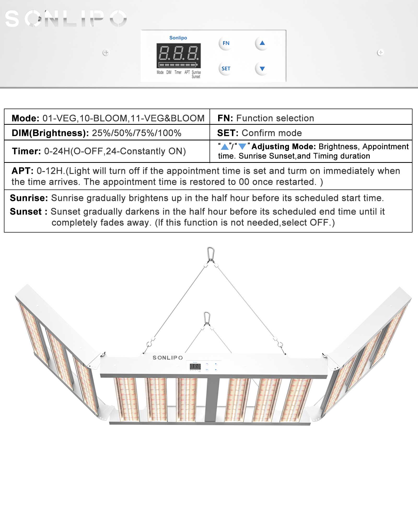 Sonlipo SPF6000PRO LED Grow Light 600W with Full Spectrum Veg & Bloom