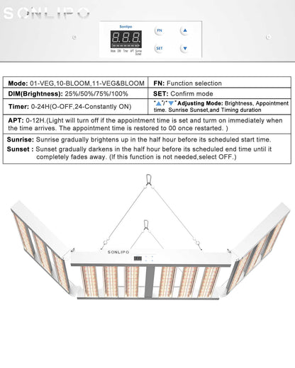 Sonlipo SPF6000PRO LED Grow Light 600W with Full Spectrum Veg & Bloom Dimmer Timer - 6x6ft Coverage