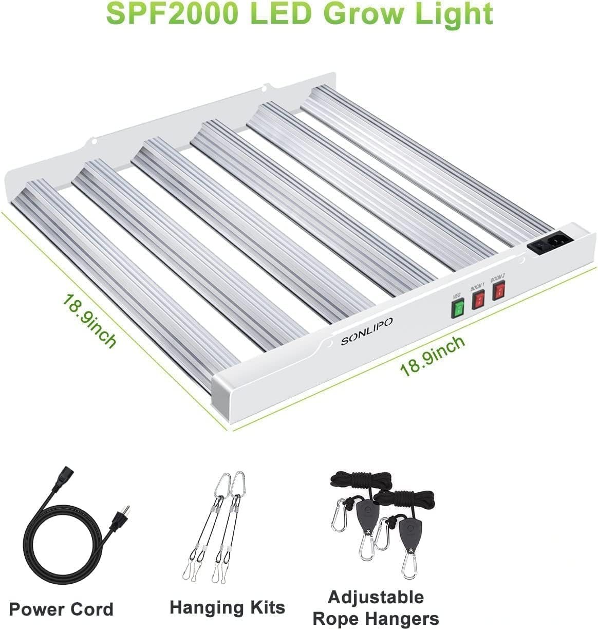 Sonlipo SPF2000 LED Grow Light 200W 4x4ft Coverage, Use 882pcs Samsung Diodes Sunlike Full Spectrum Veg Bloom Switch Growing Lamps