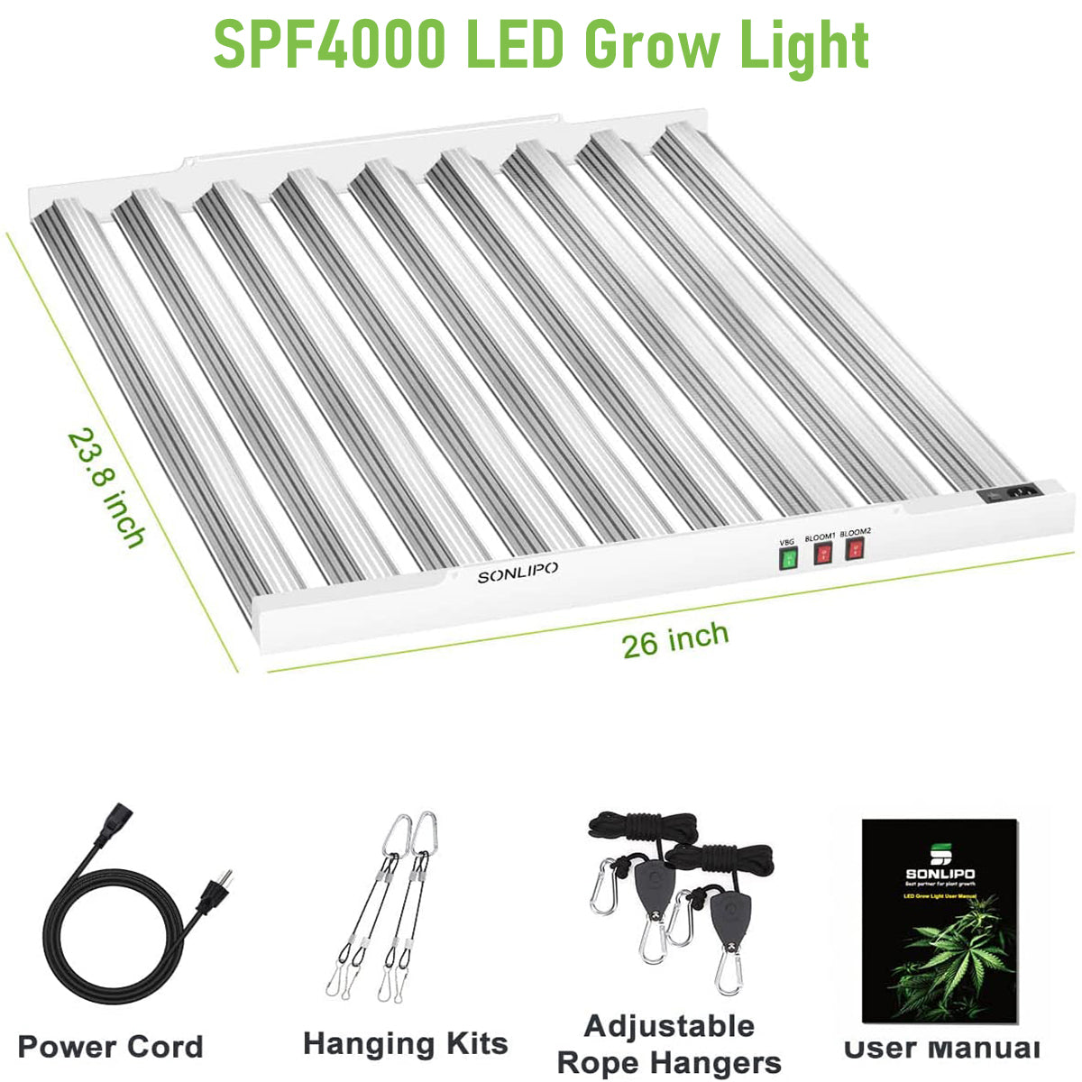 SONLIPO SPF4000 LED Grow Light 400W 5x5ft Coverage, Use 1323pcs Samsung Diodes Sunlike Full Spectrum Veg Bloom Switch Growing Lamps