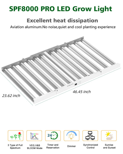 SPF8000 PRO Plant Lamp LED Full Spectrum Grow Light 800W 7 x 7 ft Cover with 3312 Pieces Sam-sung Diodes, Grow Lights for Plants