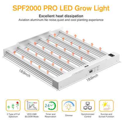 Sonlipo SPF2000 PRO LED Grow Light 200W with Full Spectrum Veg & Bloom Dimmer Timer - 4x4ft Coverage