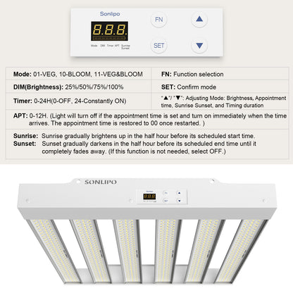 Sonlipo SPF2000 PRO LED Grow Light 200W with Full Spectrum Veg & Bloom Dimmer Timer - 4x4ft Coverage