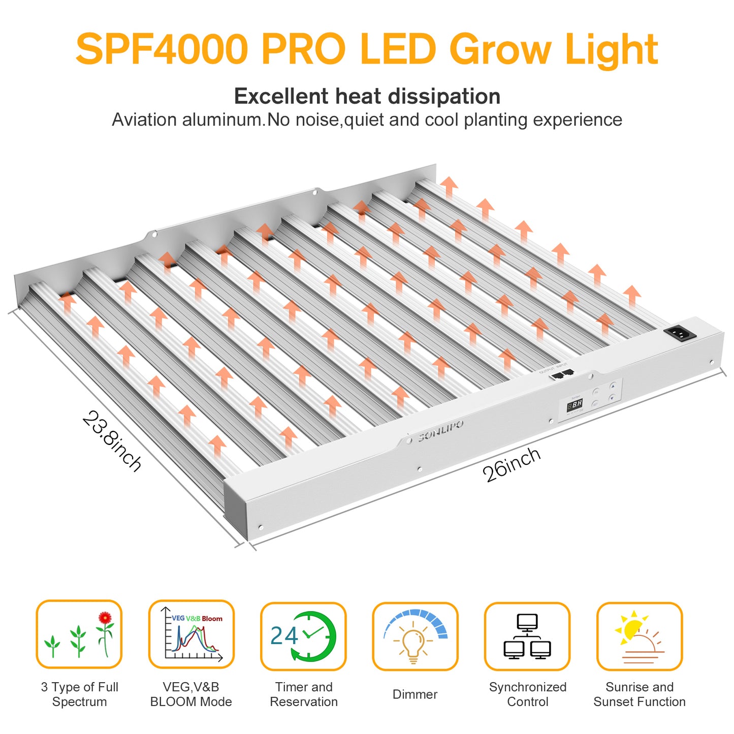 Sonlipo SPF4000PRO LED Grow Light 400W with Full Spectrum Veg & Bloom Dimmer Timer - 5x5ft Coverage